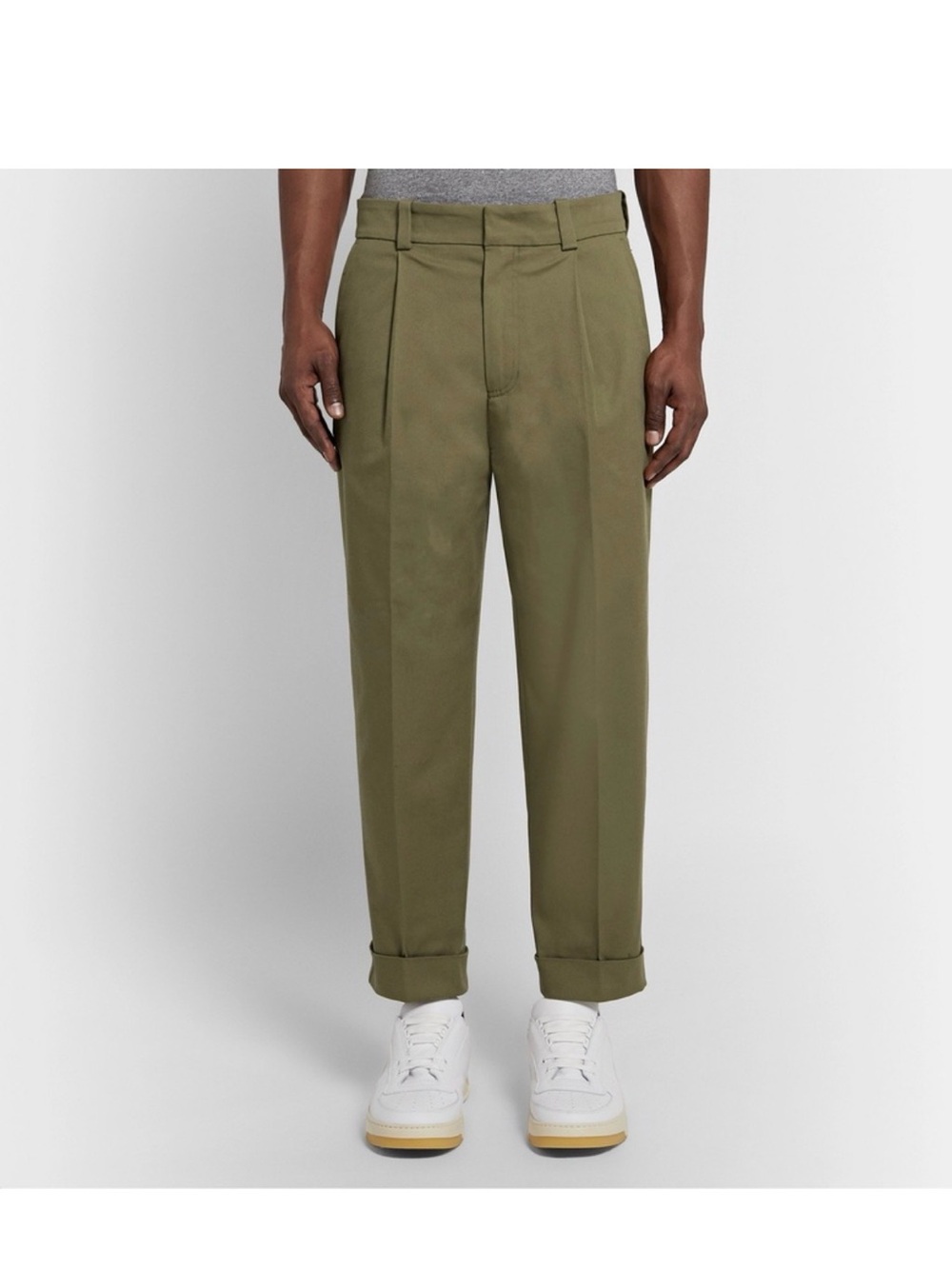 Acne Studios - Pierre Cropped Tapered Pleated Stretch-Cotton Trousers - Green